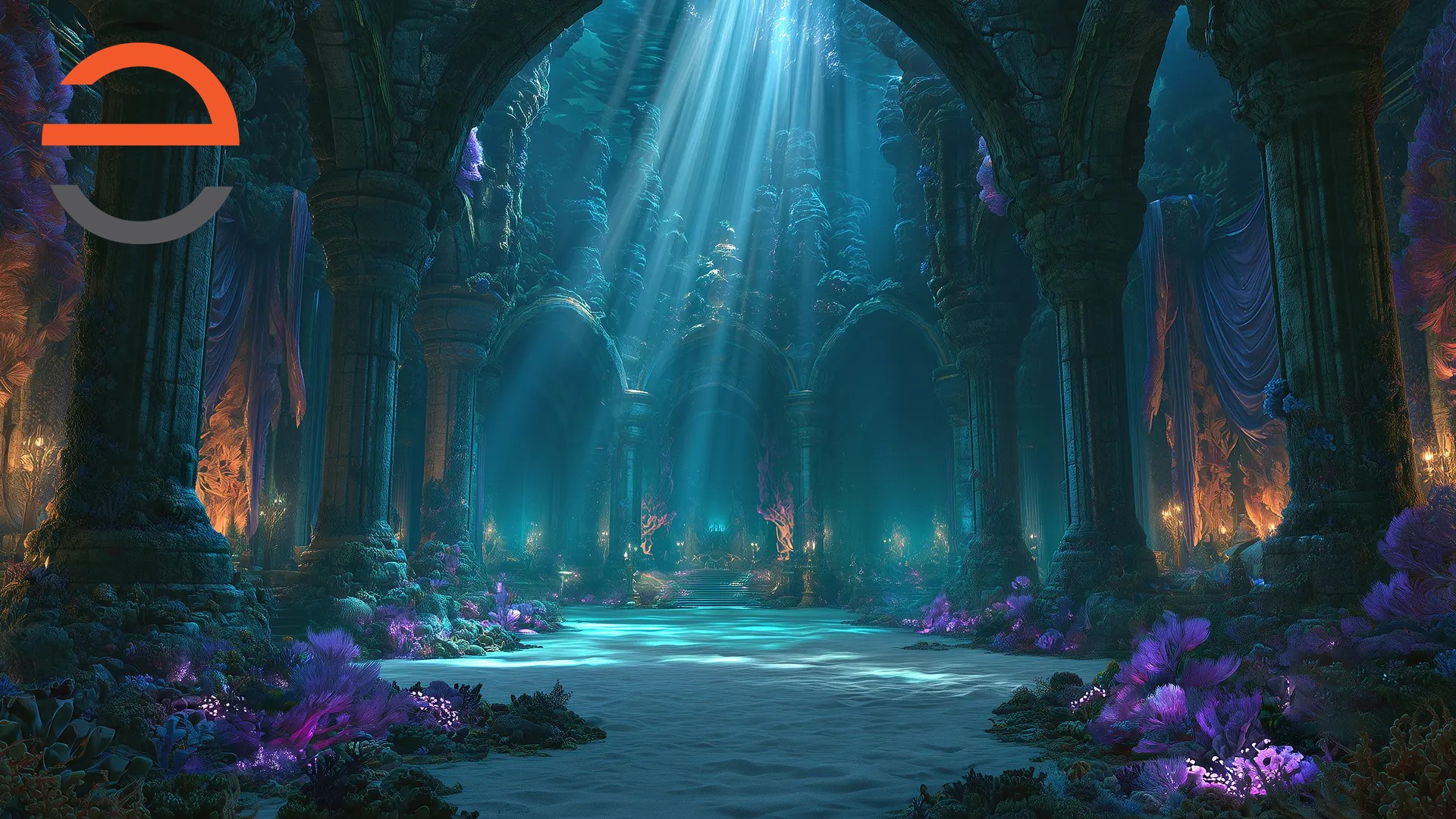King Triton's Court - an underwater palace projected as digital scenery by e-llusion media, built to work on school and community stages